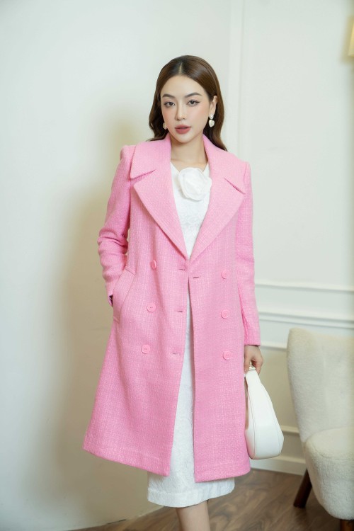 Sixdo Pink Long Tweed Coat